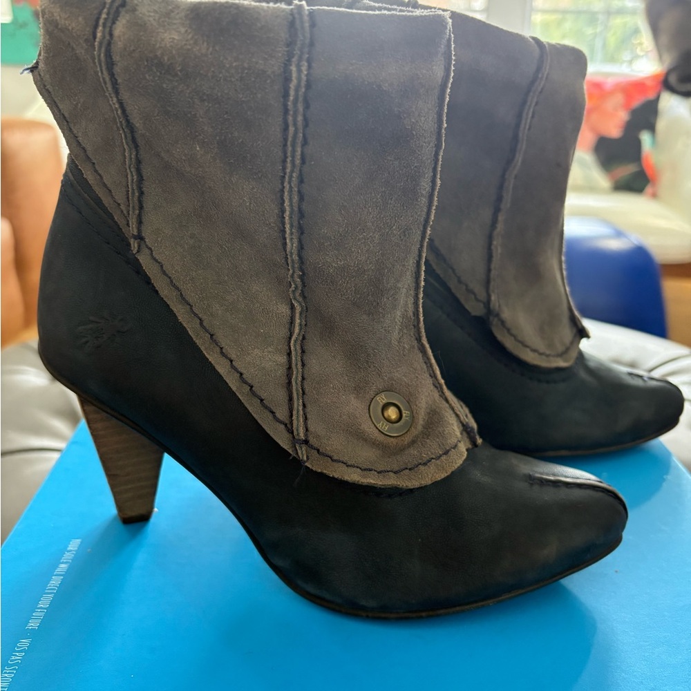 Fly London Women's Navy Blue and Gray Heeled Boots